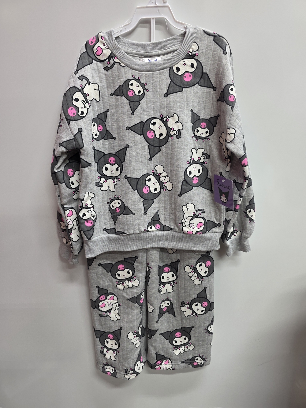 Grey Kids Set with Pink Character Print